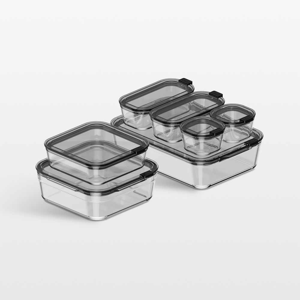 cliik Stack Black 14-Piece Glass Food Storage Container Set
