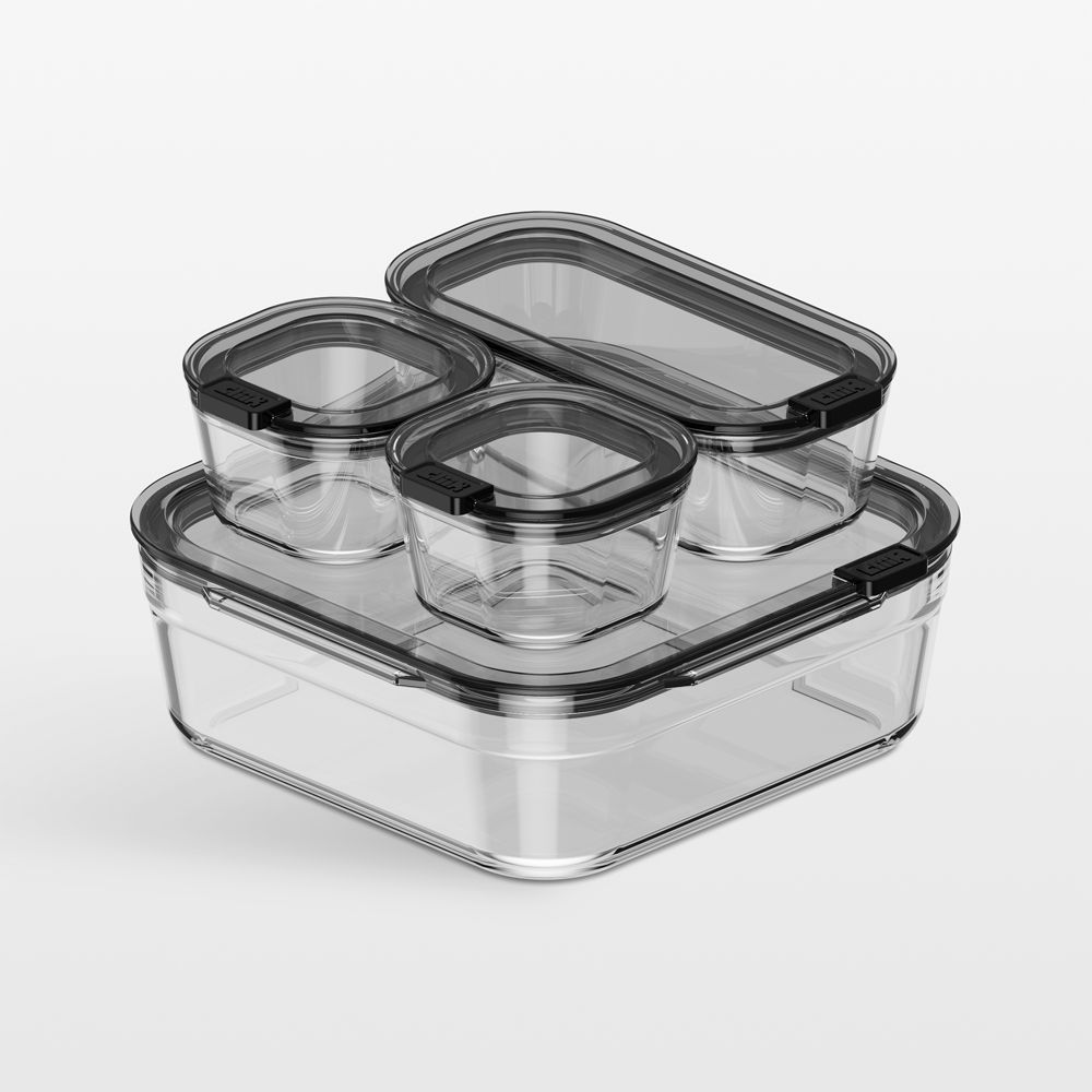 cliik Stack Small Black Glass Food Storage Containers Family Set