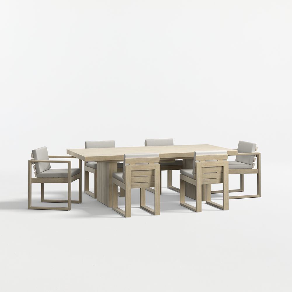Mallorca 92"-114" Solid Wood Outdoor Extension Dining Table Arm and Dining Chair Set with Cushions