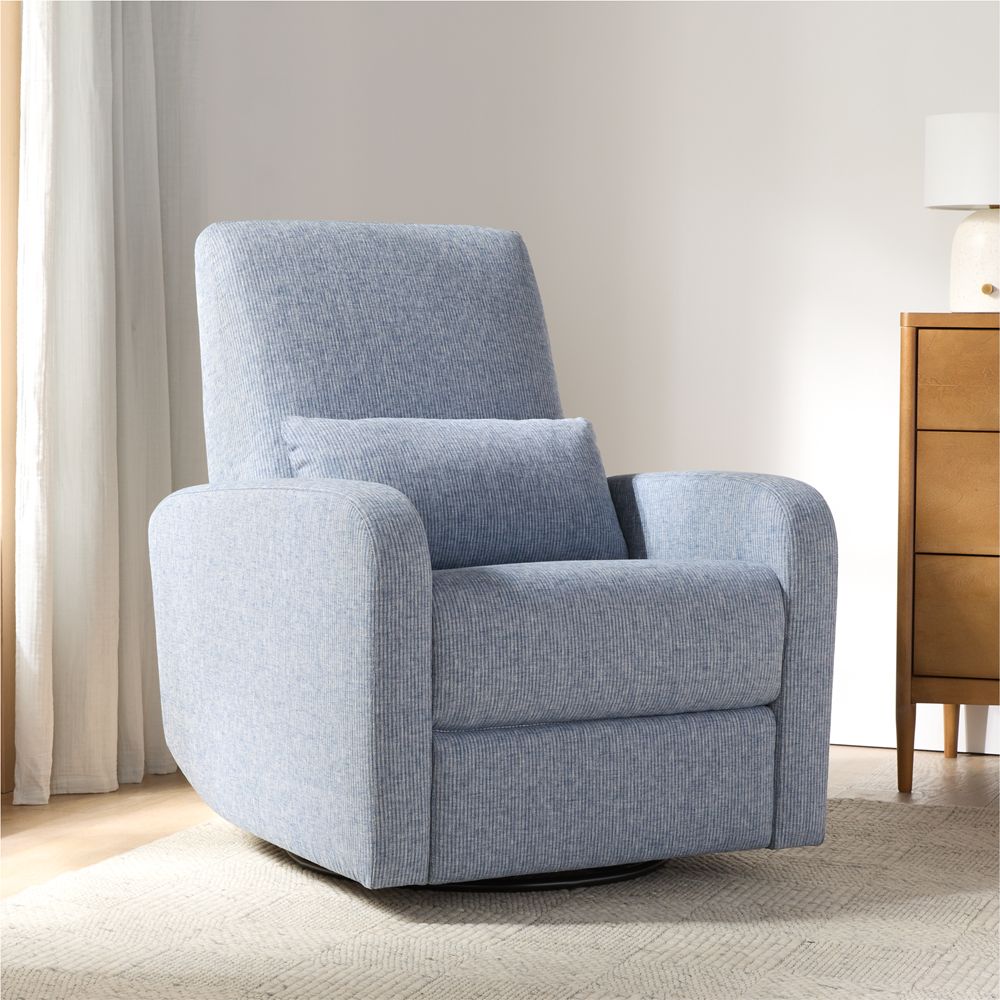 Kinney Denim Blue Stripe Swivel Glider Power Recliner Nursery Chair