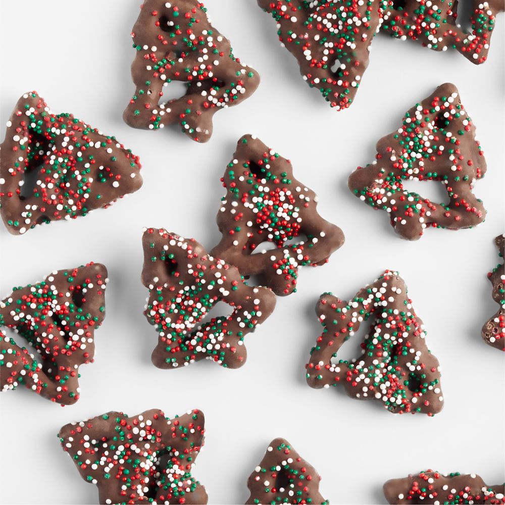 Dark Chocolate-Covered Tree Pretzels in Single-Serve Tent Gift Tin