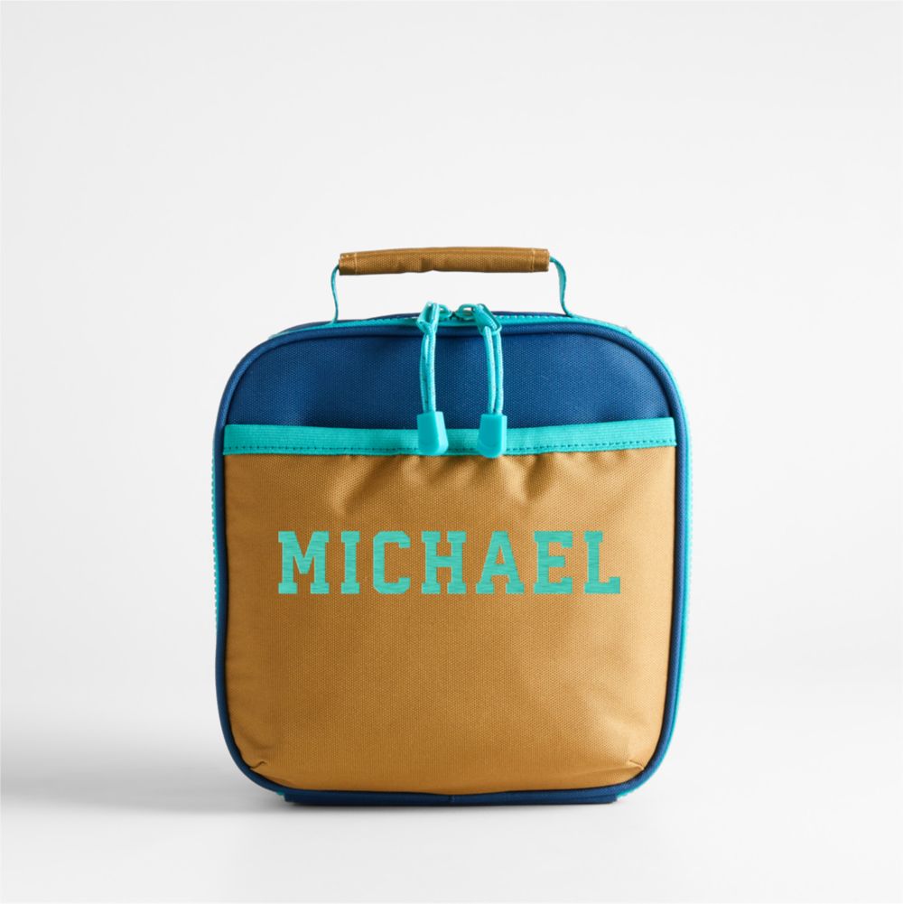 Navy Blue and Ocher Colorblock Standard Soft Insulated Kids Lunch Box