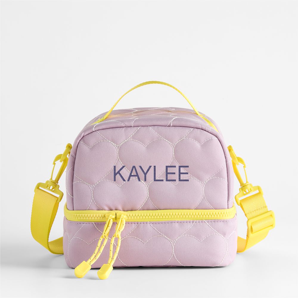 Quilted Purple Heart Dual Compartment Soft Insulated Kids Lunch Box