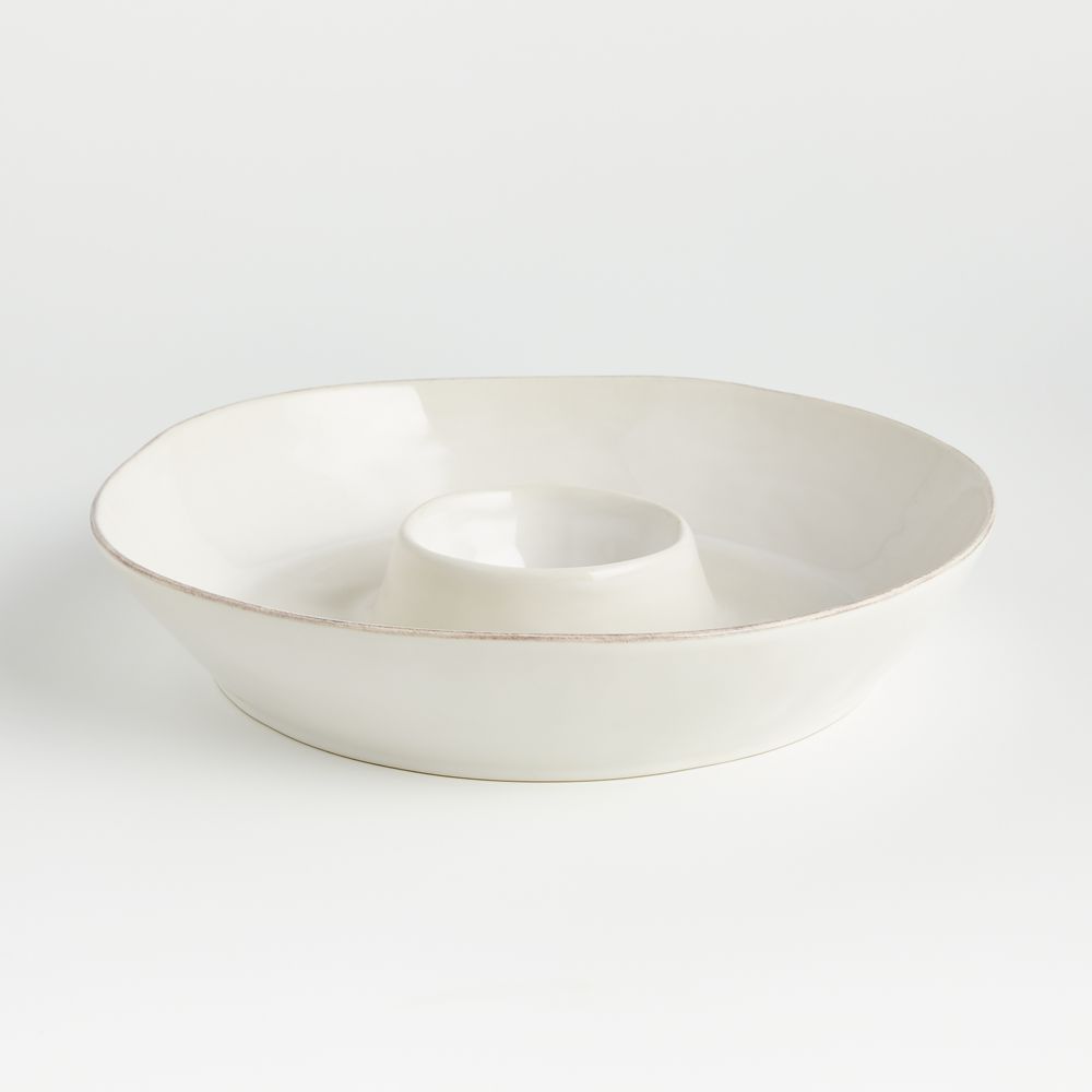 Marin White Stoneware Chip and Dip Server