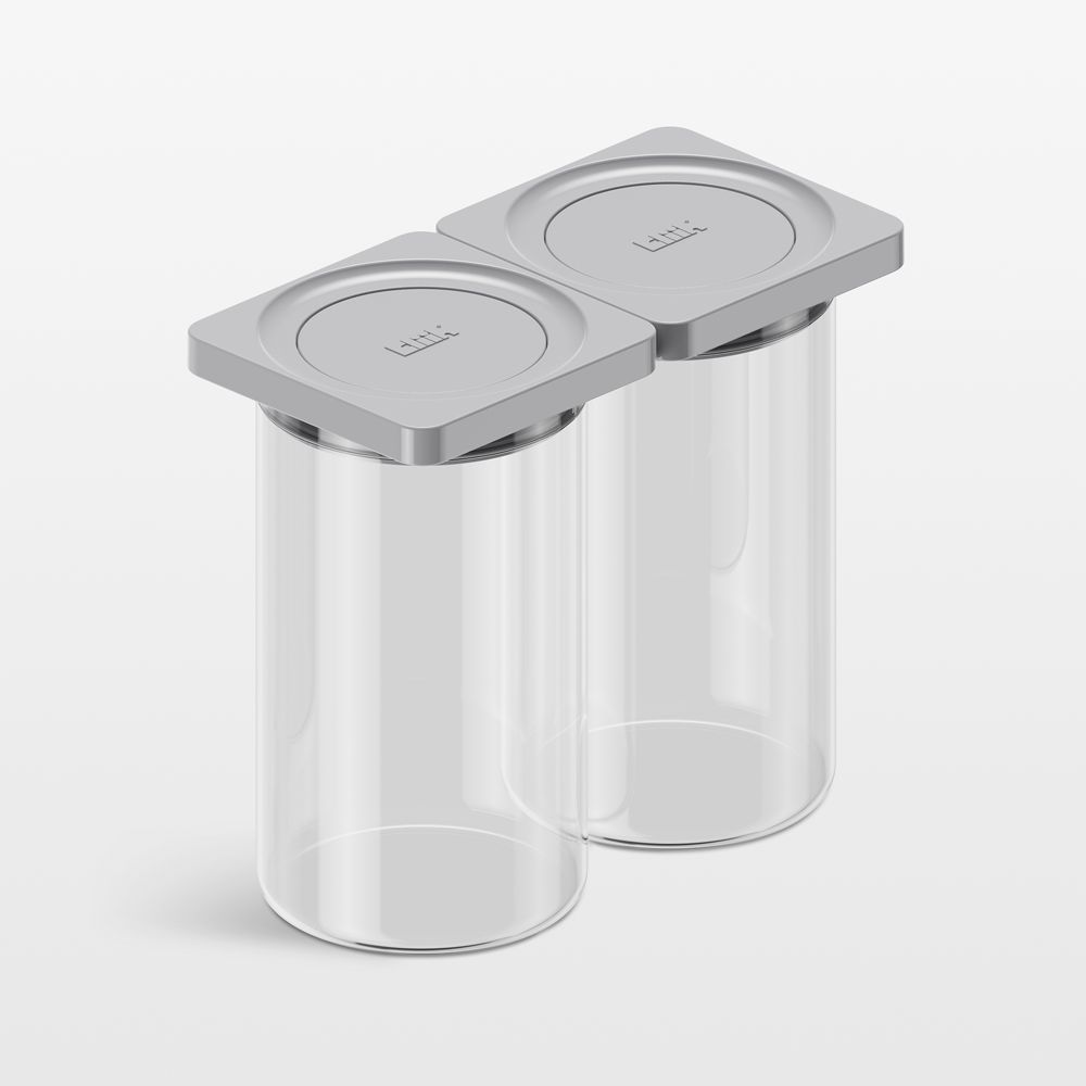 cliik Medium Grey 2-Pack Press Glass Canisters
