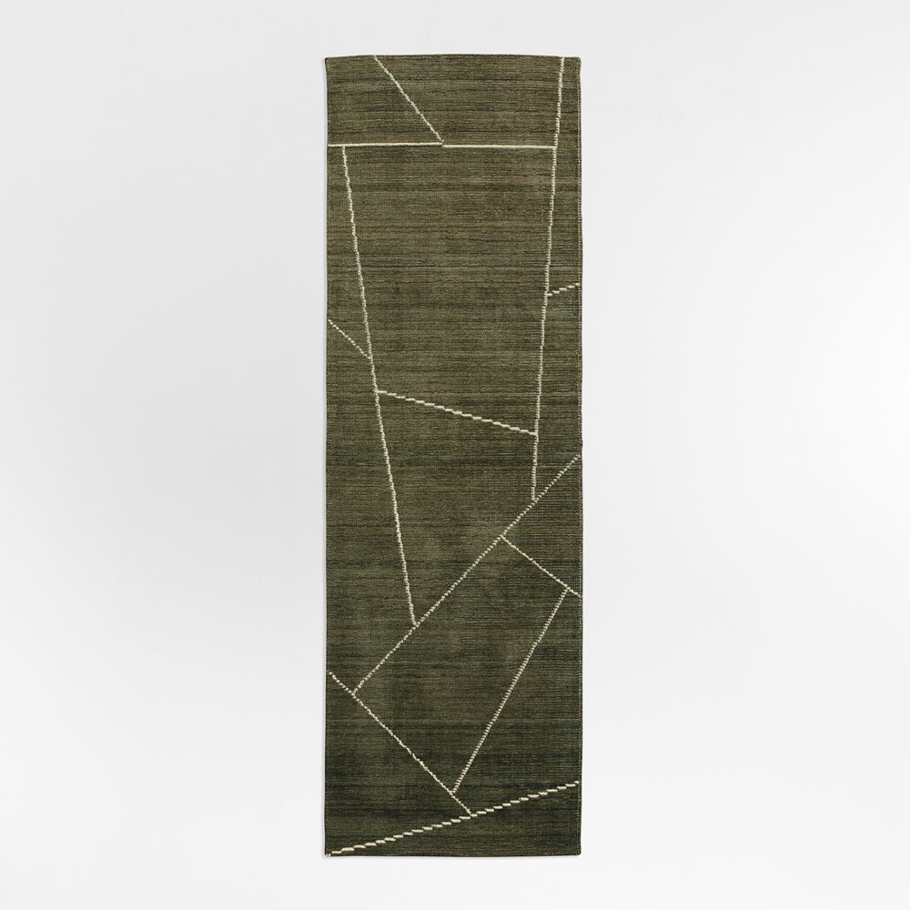 Teramo Performance Handwoven Abstract Dark Green Runner Rug 2'10"x9'