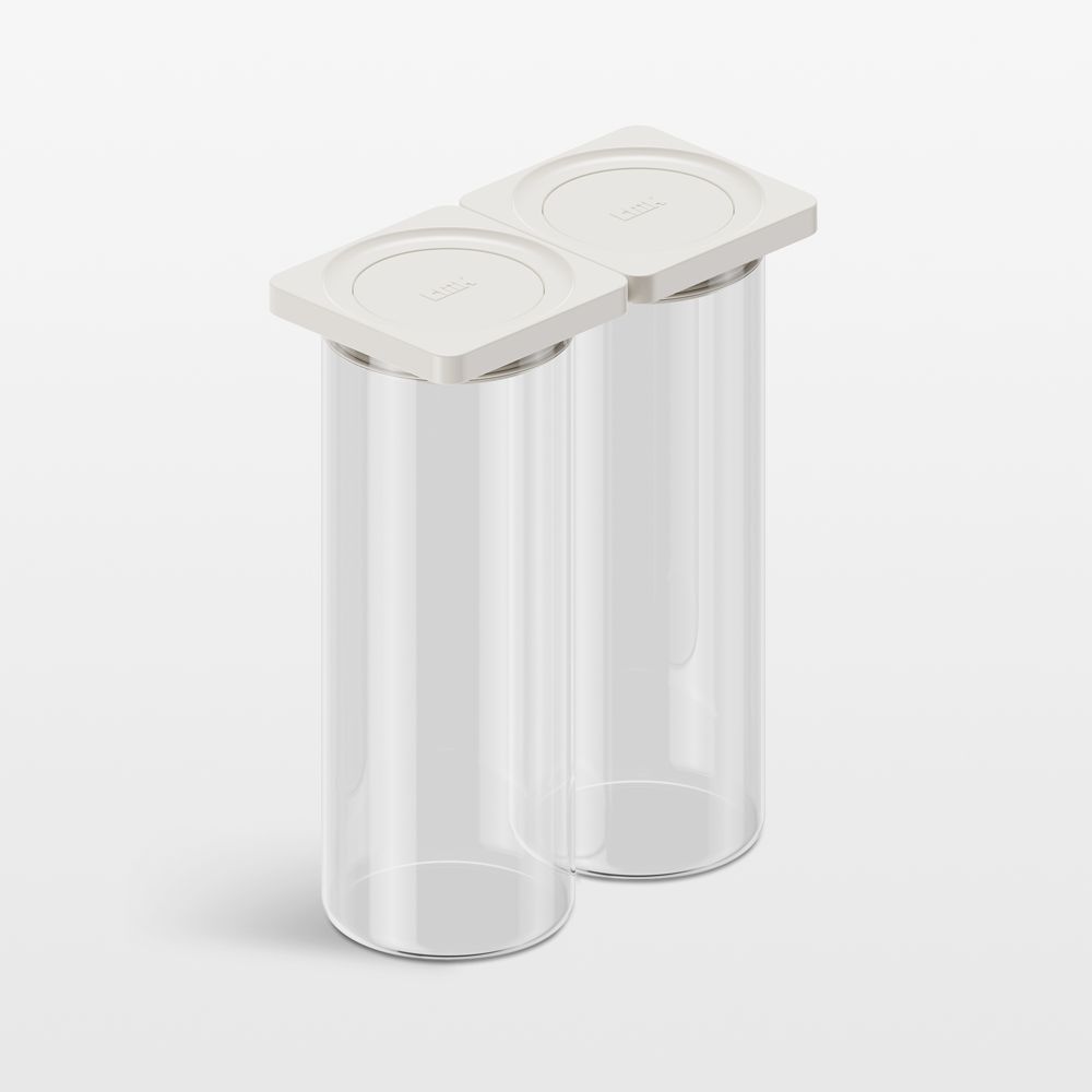 cliik Large Cream 2-Pack Press Glass Canisters