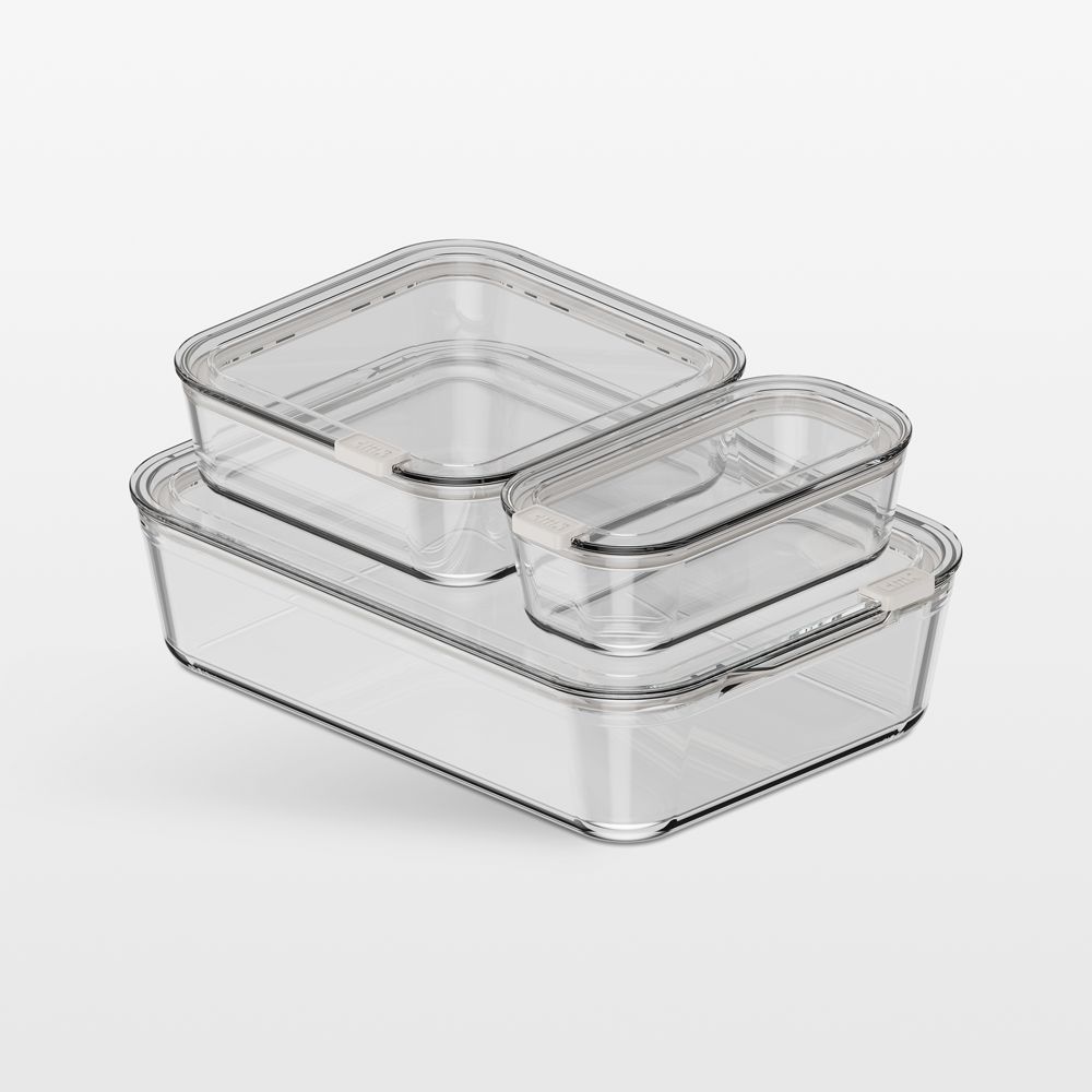 cliik Large Stack Cream Glass Food Storage Containers Family Set