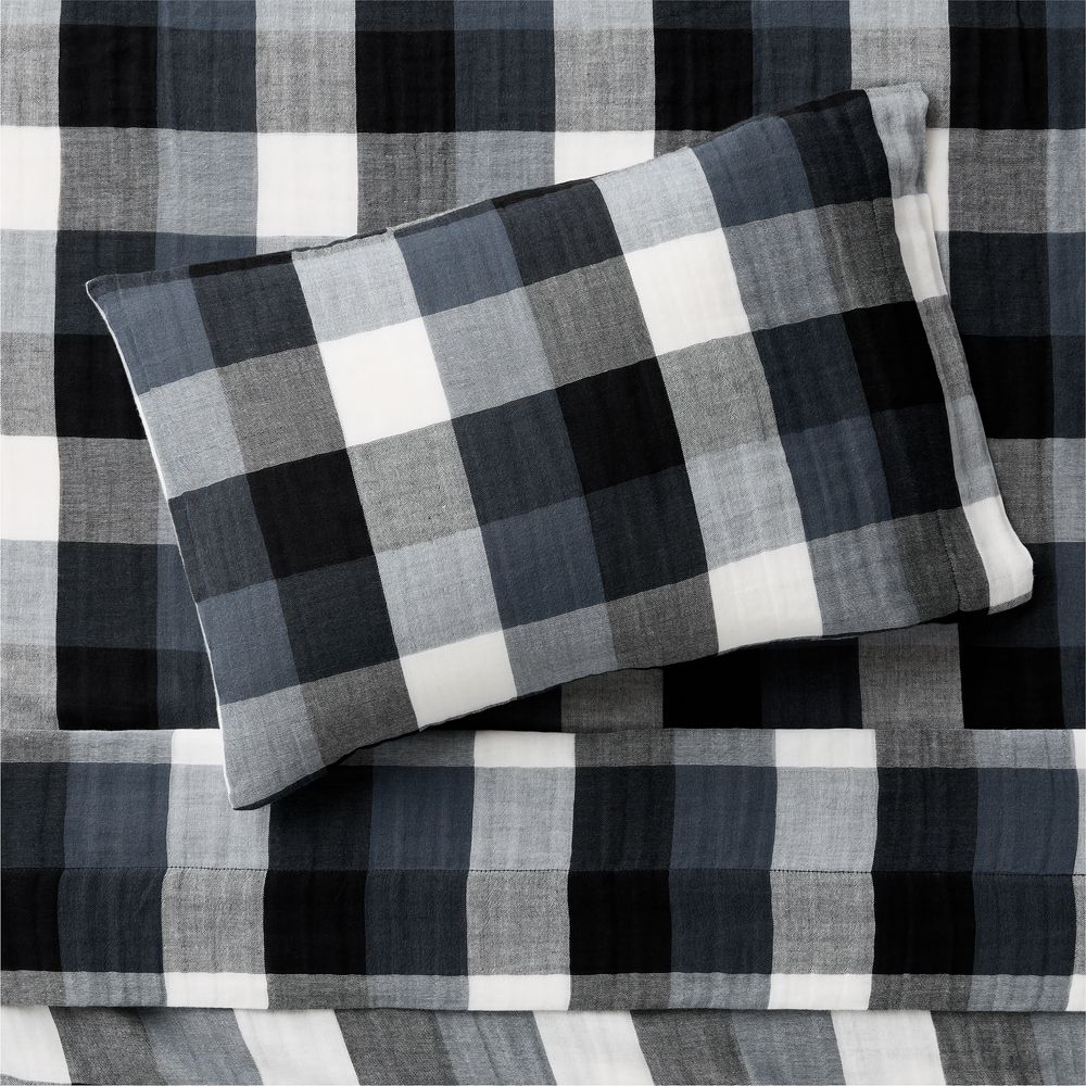 Supersoft Gingham Coy Blue 100% Organic Cotton Gauze Toddler Sheet Set