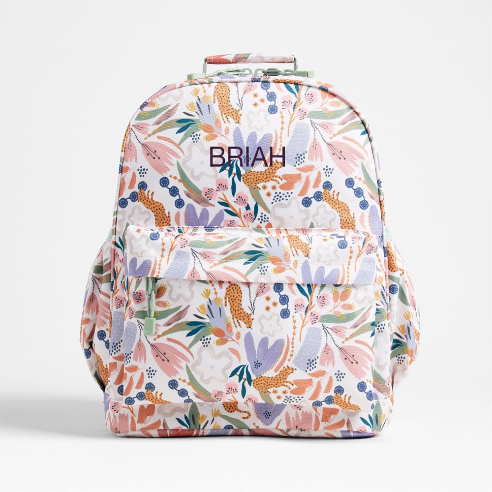 Leopard Floral Large Kids Backpack with Side Pockets