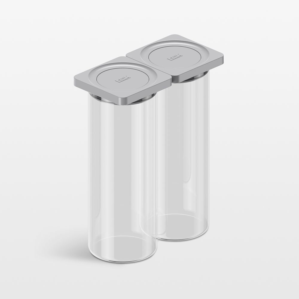 cliik Large Grey 2-Pack Press Glass Canisters