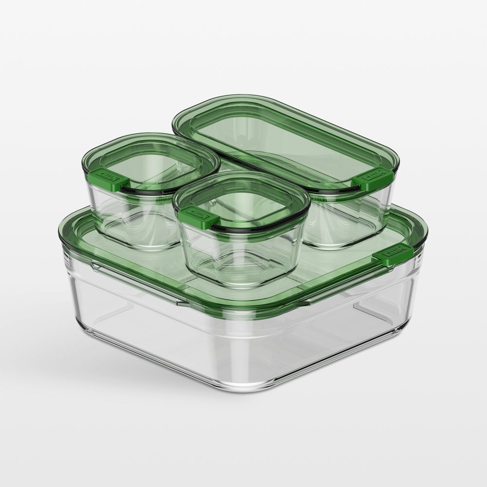 cliik Stack Small Green Glass Food Storage Containers Family Set