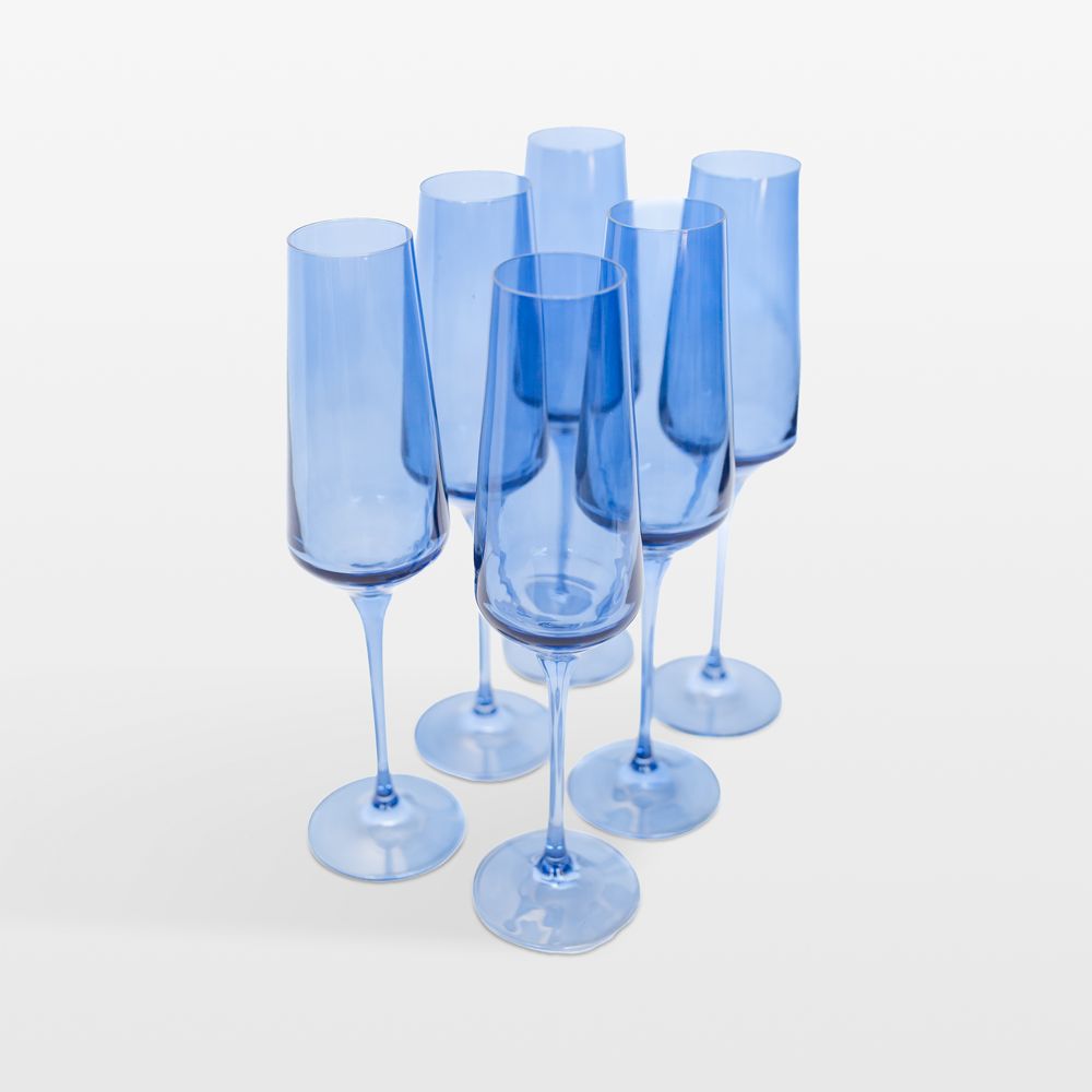 Estelle Cobalt Blue Colored Champagne Flutes, Set of 6