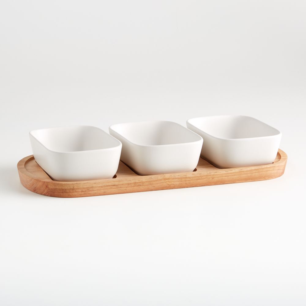 Oven-to-Table Oval Serving Bowls with Wood Oval Platter
