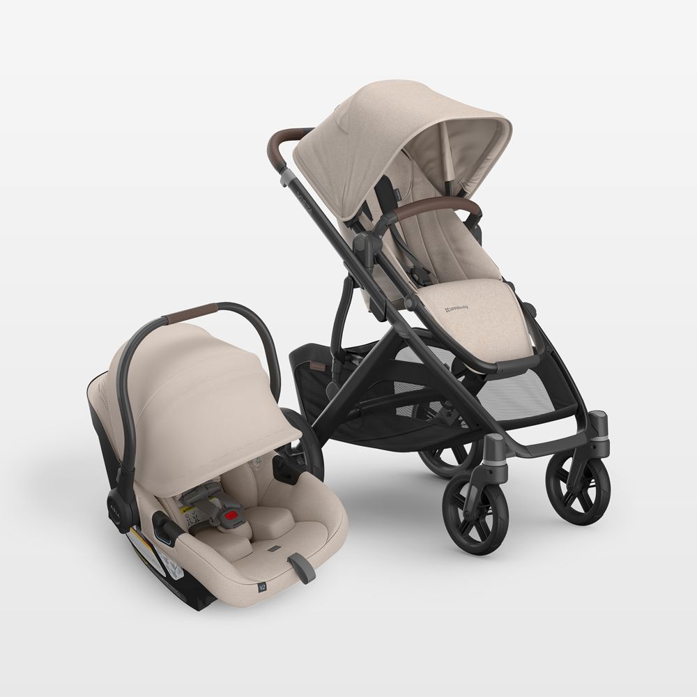 UPPAbaby Vista V3 Ada Sandstone Melange Foldable Convertible Baby Stroller + Aria V2 Infant Car Seat Travel System