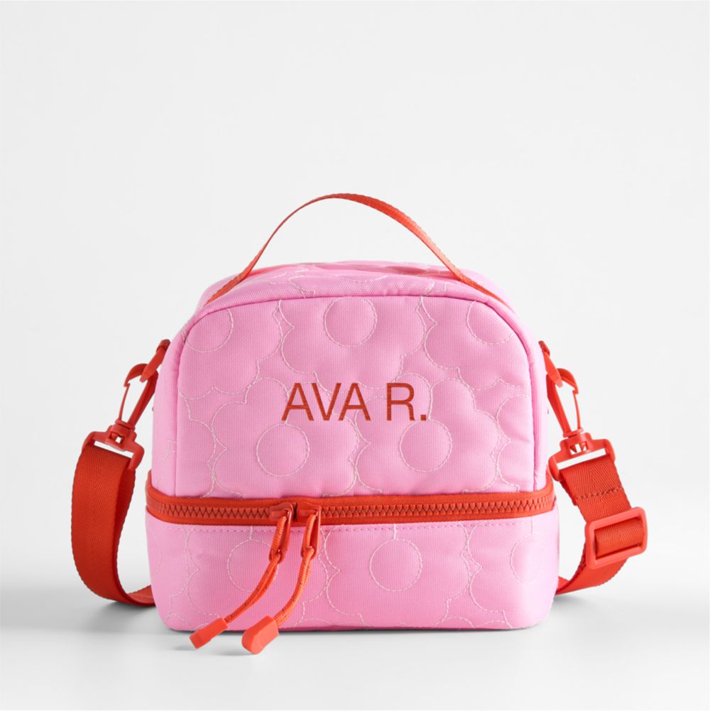 Quilted Pink Flower Dual Compartment Soft Insulated Kids Lunch Box