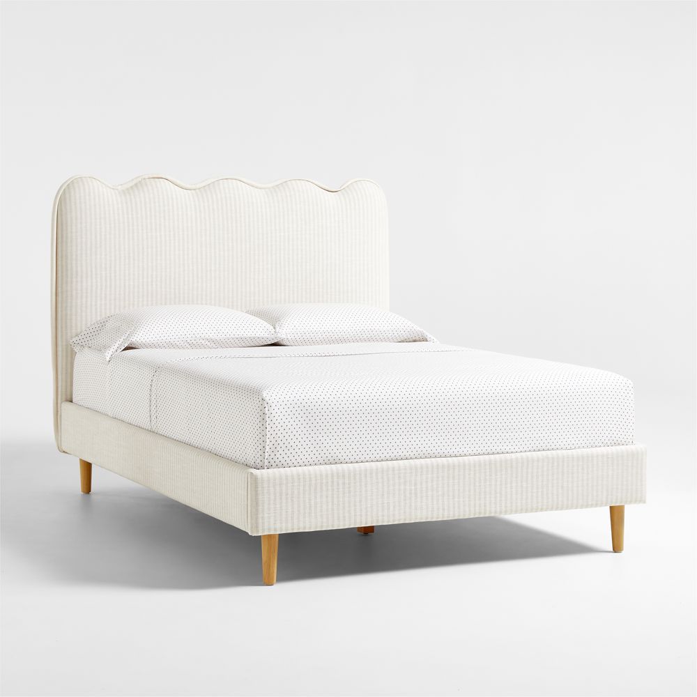 Waveland Ivory and Natural Stripe Upholstered Kids Bed