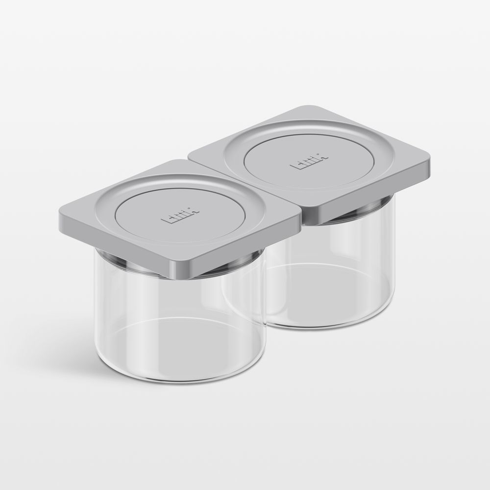 cliik Small Grey 2-Pack Press Glass Canisters