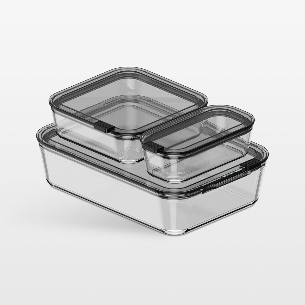 cliik Stack Large Black Glass Food Storage Containers Family Set