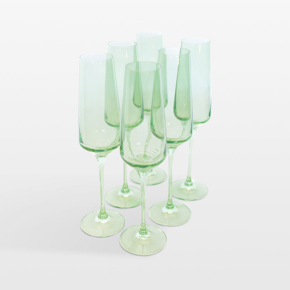 Estelle Mint Green Colored Champagne Flute, Set of 6
