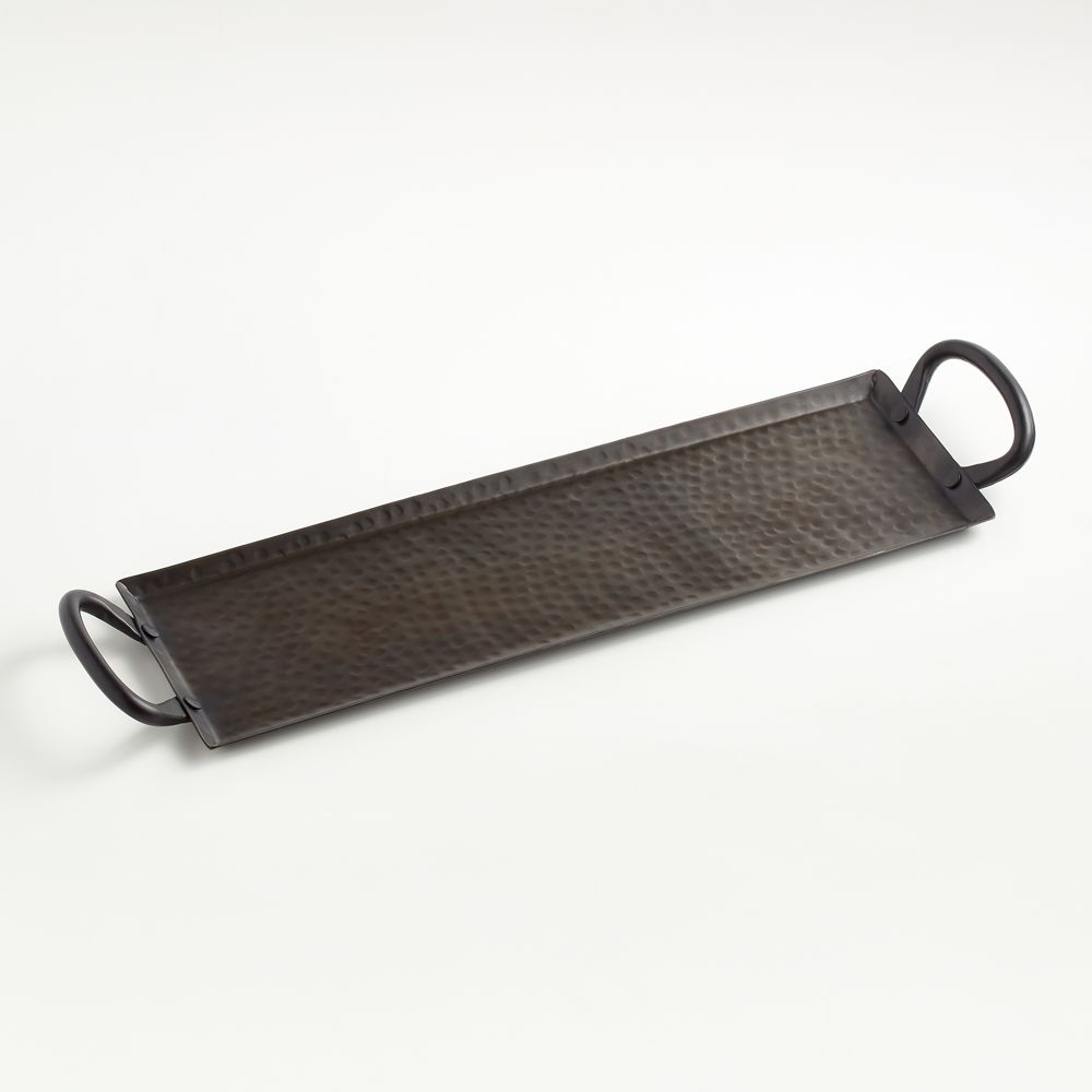 Feast Rectangular Hammered Iron Serving Platter with Handles