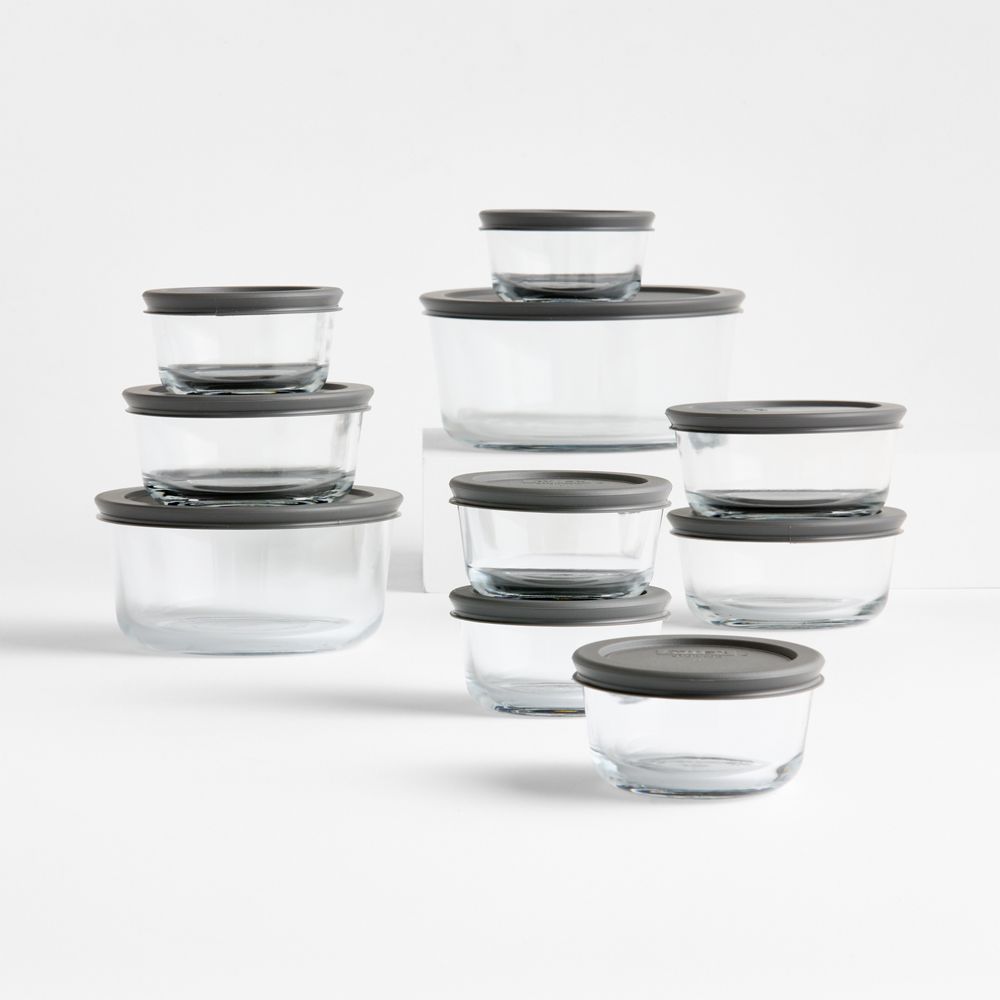 Pyrex Simply Store 20-Piece Round Glass Food Storage Set with Grey Lids