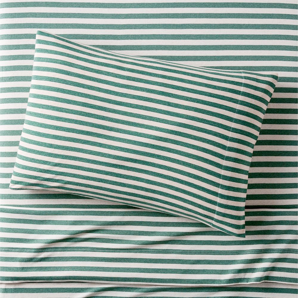Comfy Tee Pine Green Stripe Organic Cotton Jersey Kids Sheet Set