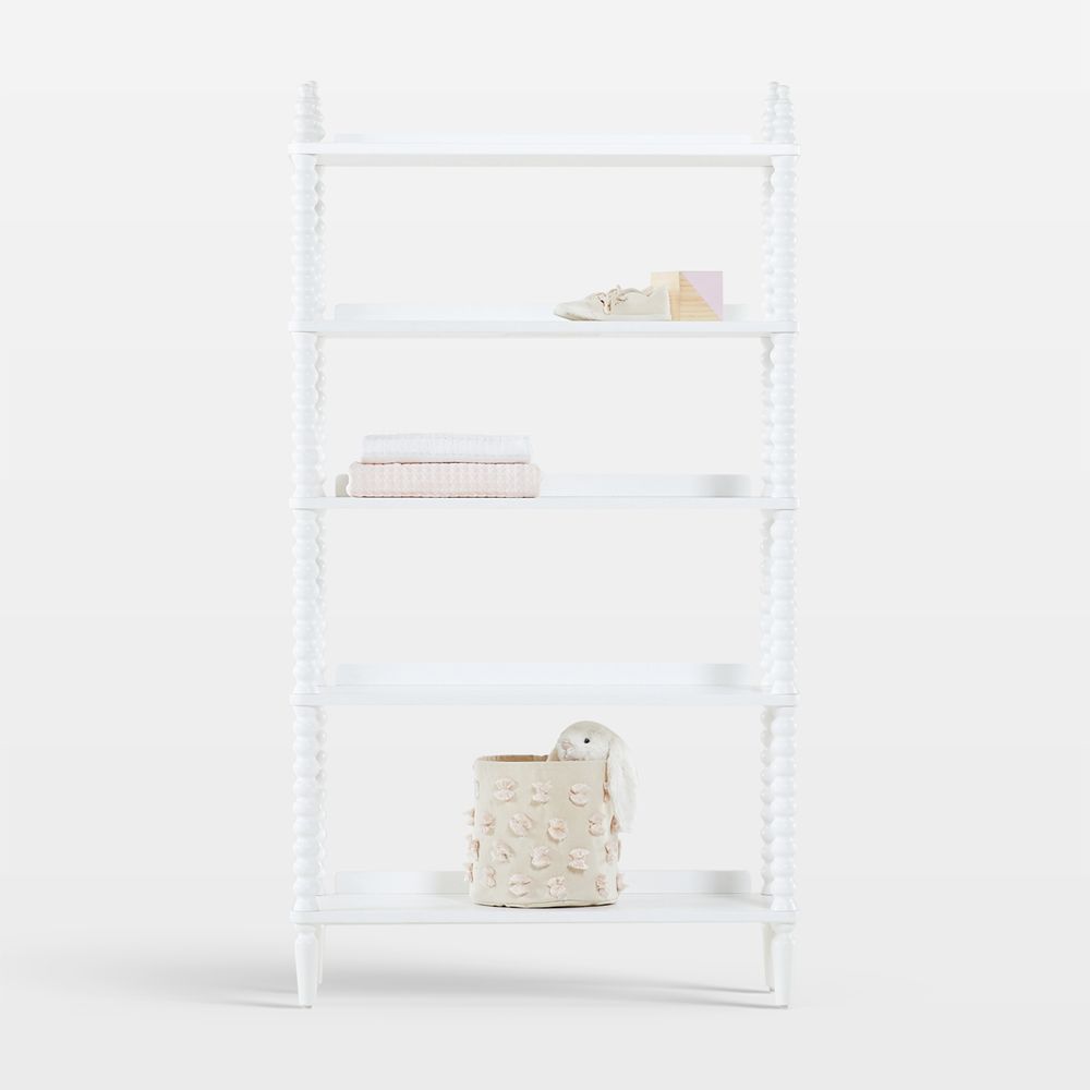 Jenny Lind 33" White Wood Spindle 5-Shelf Tall Kids Bookcase