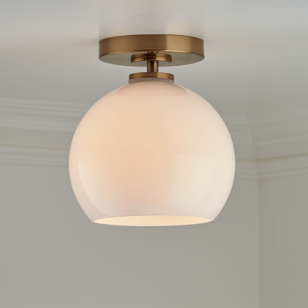 Arren Brass Flush Mount Light with Milk Round Shade 8"
