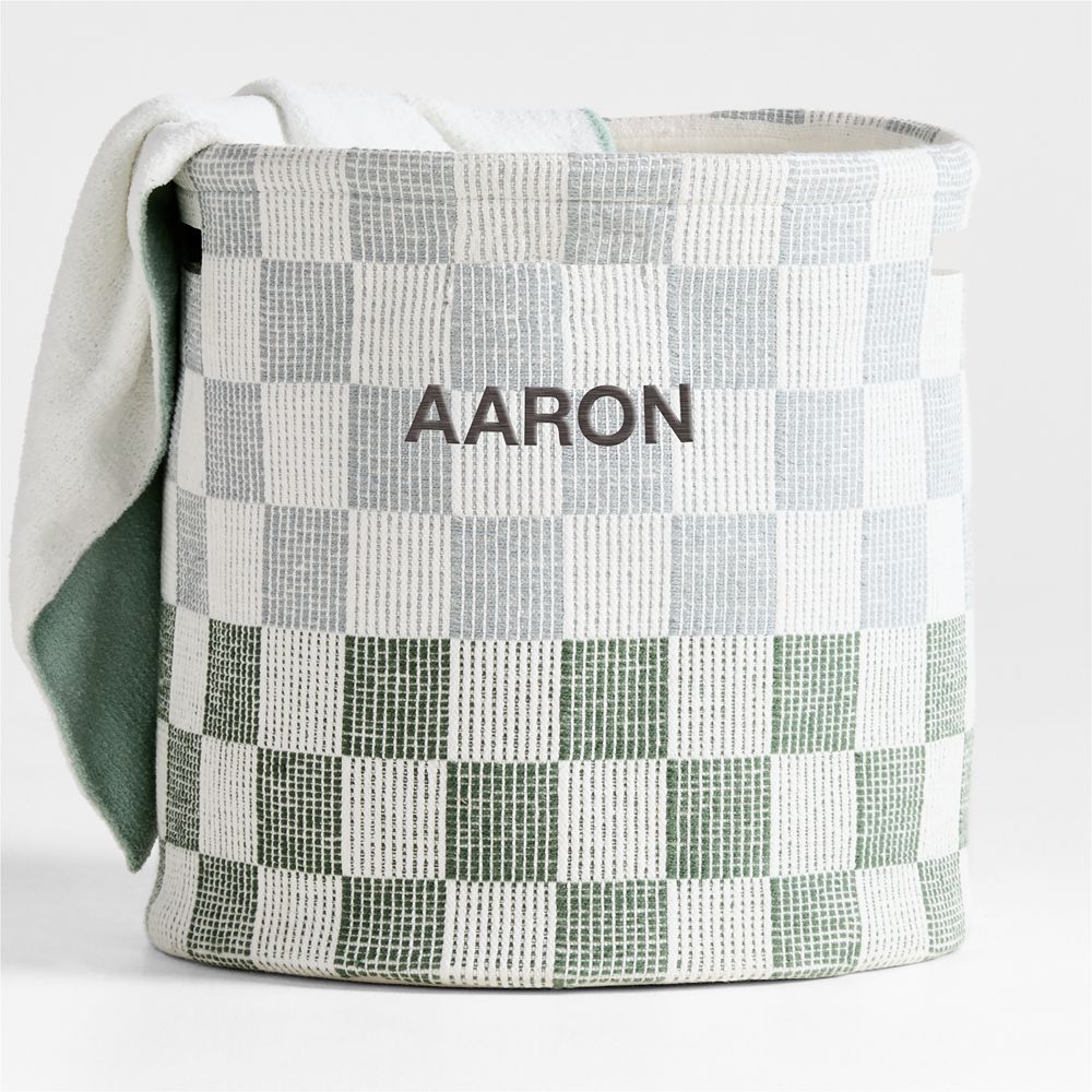 Hopscotch Mist Blue and Pine Green Checkerboard Large Floor Storage Bin