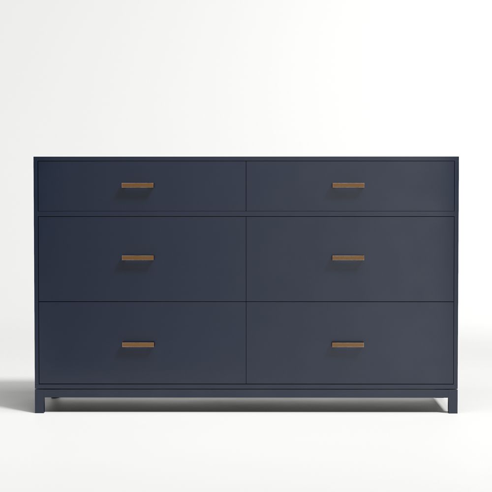 Parke 55" Navy Blue Wood 6-Drawer Kids Dresser