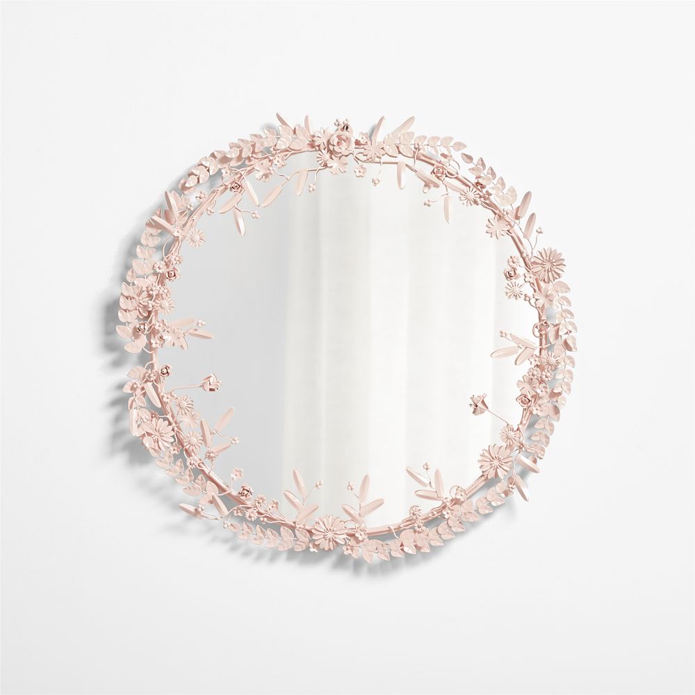 Flower Crown Pink Metal 30" Round Wall Mirror