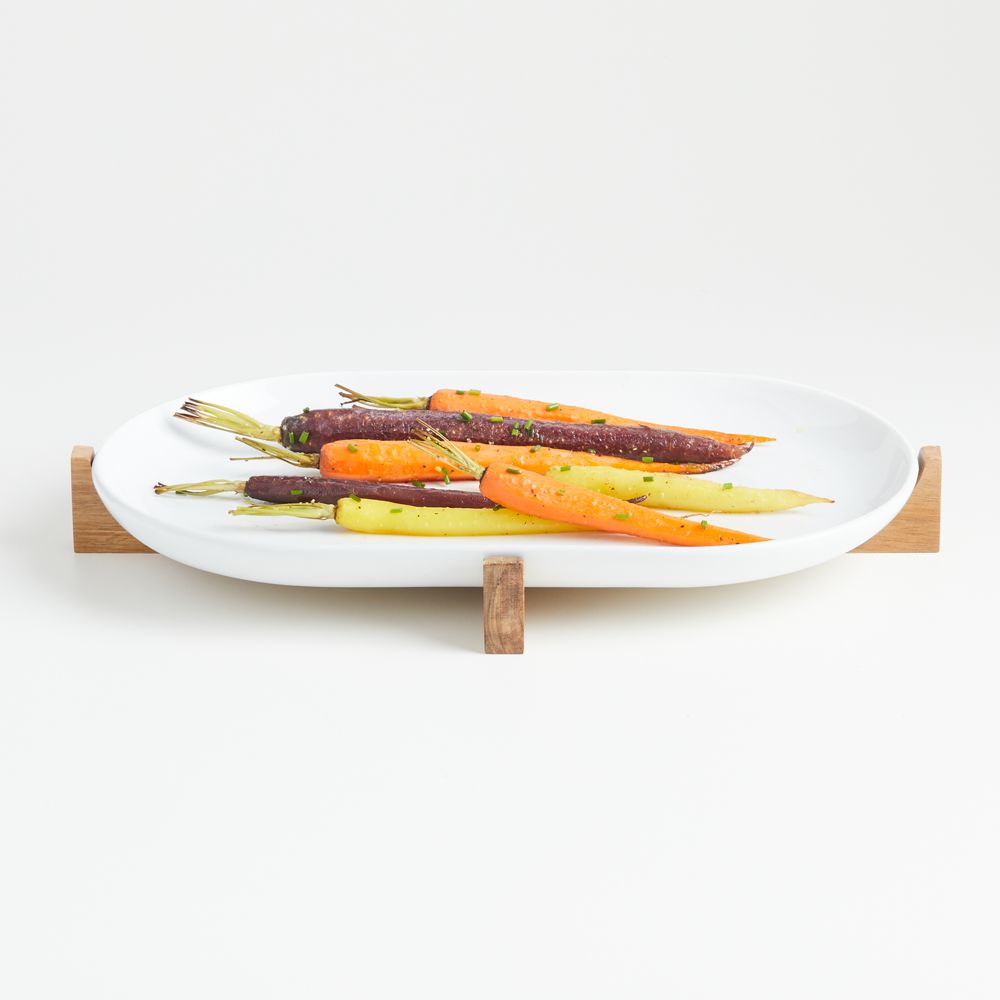Oven-to-Table Oval Platter with Acacia Wood Trivet
