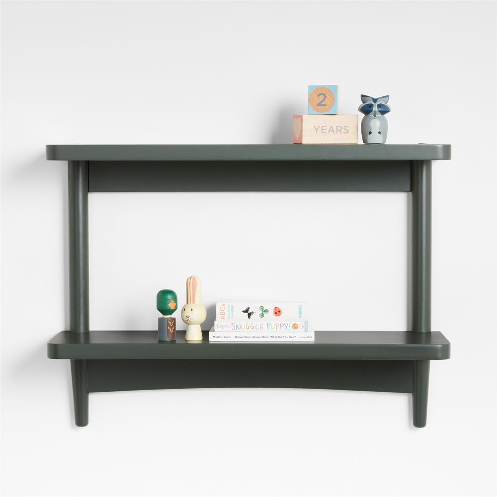 Hampshire 27" Olive Green Wood 2-Tier Kids Wall Shelf