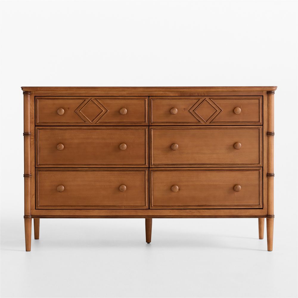 Crosby 53" Antique Amber Wood Wide 6-Drawer Kids Dresser by Sharland England