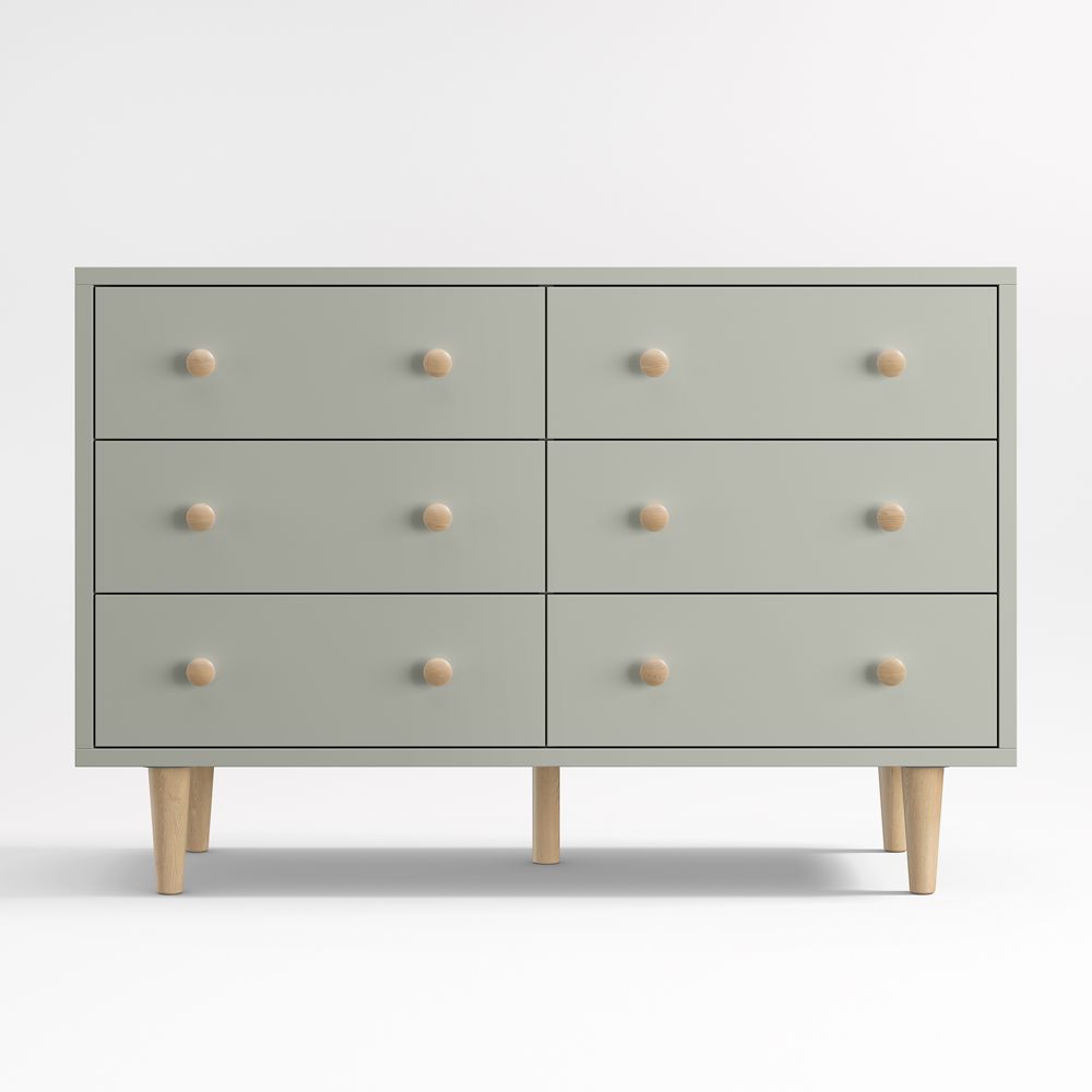 Finn 51" Sage Green Wood Wide 6-Drawer Kids Dresser