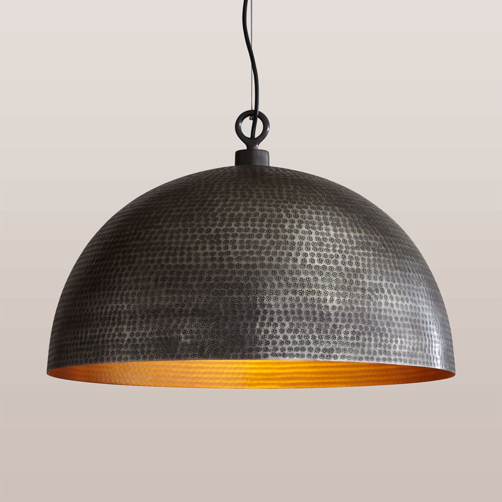 Rodan Hammered Antique Pewter Metal Dome Pendant 24"