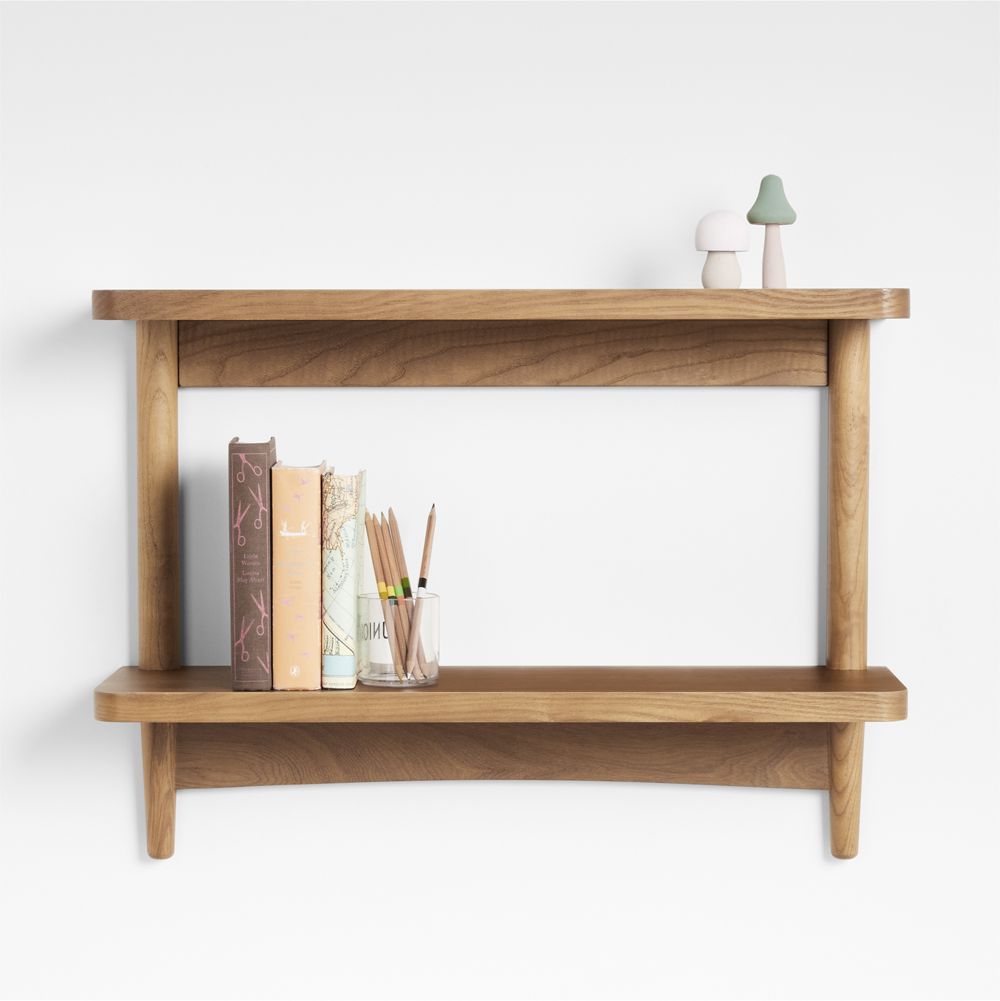 Hampshire 27" Natural Brown Wood 2-Tier Kids Wall Shelf