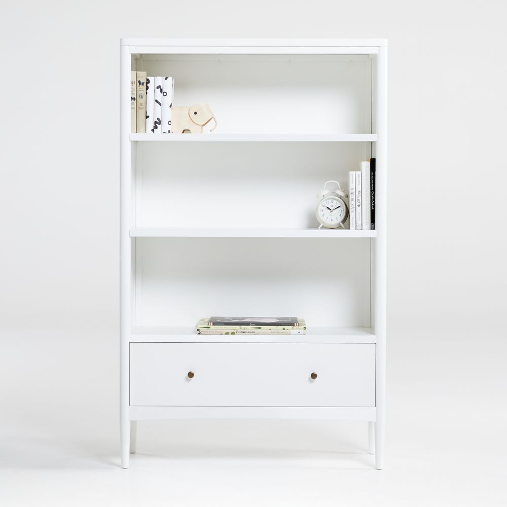 Hampshire 36" White Wood 3-Shelf Tall Kids Bookcase with Drawer