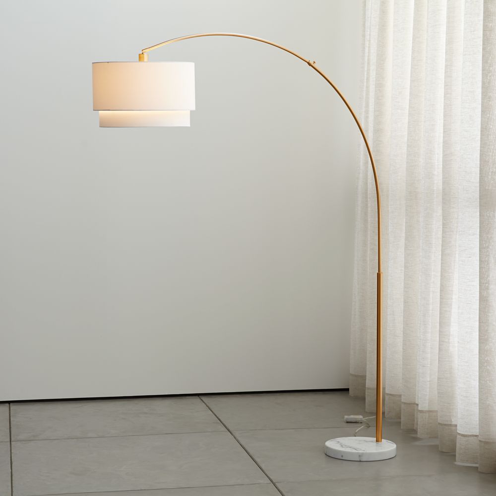 Meryl Arc Brass Floor Lamp with White Shade 85"