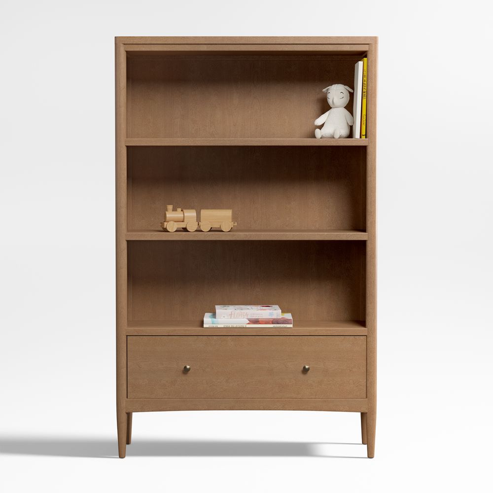 Hampshire 36" Natural Brown Wood 3-Shelf Tall Kids Bookcase with Drawer