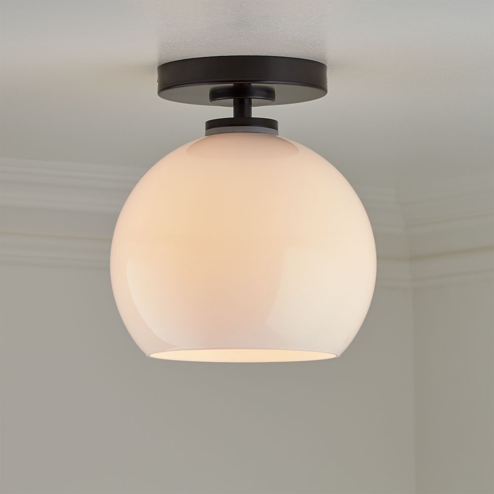 Arren Black Flush Mount Light with Milk Round Shade 8"