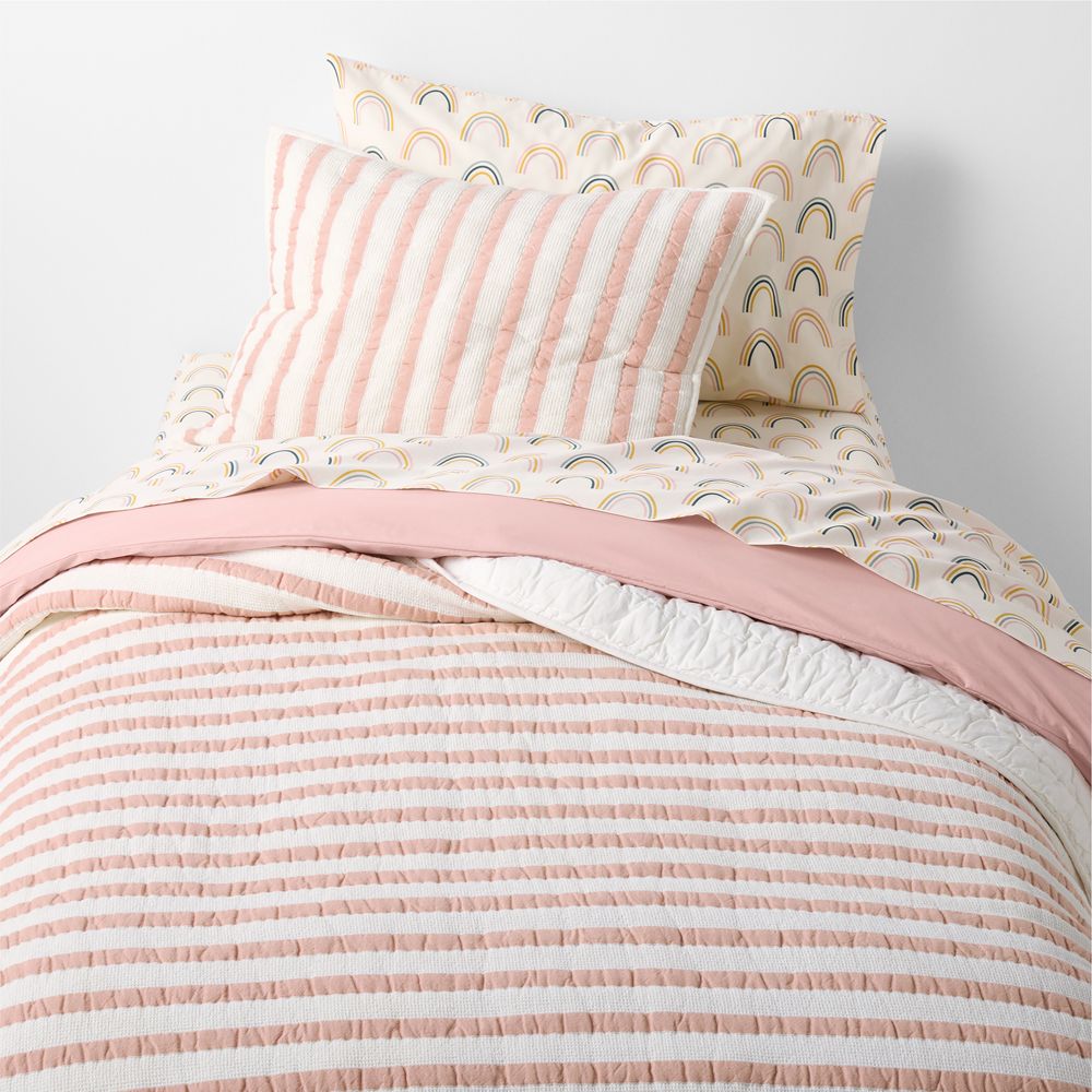 Pink Striped Waffle Weave Organic Cotton Kids Quilt