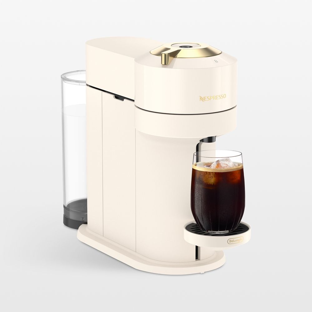 Nespresso by De'Longhi Vertuo Next Premium Coffee and Espresso Machine with Aeroccino Frother in Creamy White with Gold Accents