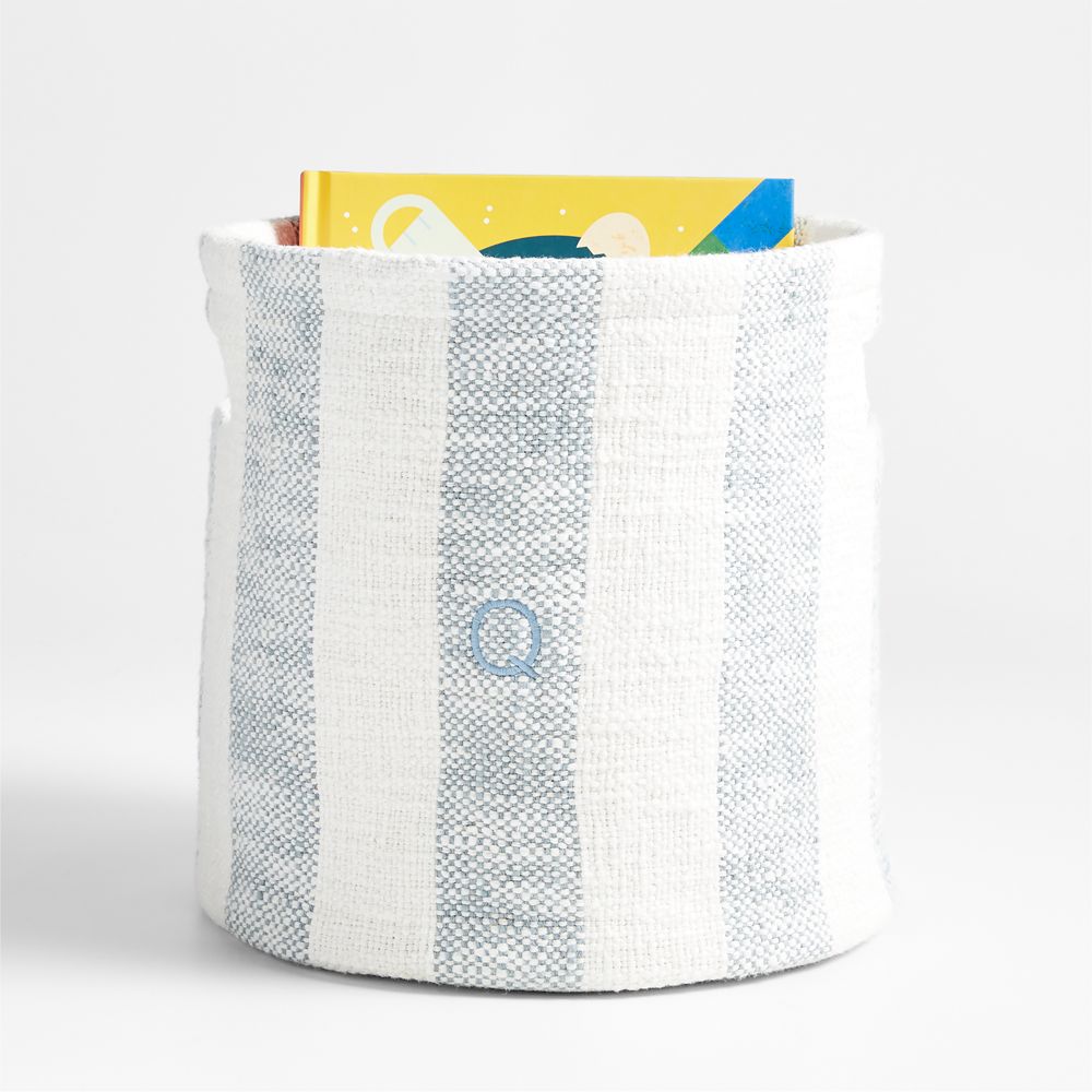 Cove Mist Blue Organic Cotton Striped Shelf Storage Bin