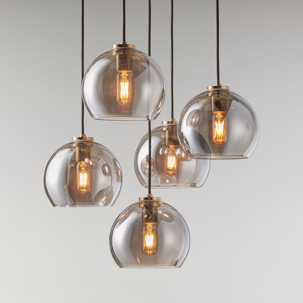 Arren Brass Round 5-Light Pendant with Silver Round Shades 18"