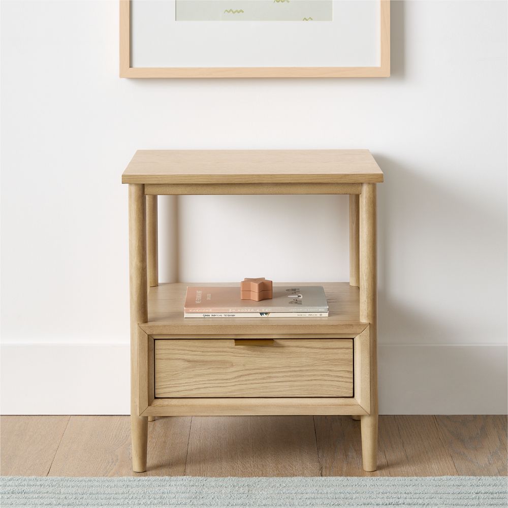 Bodie 20" Natural Oak Wood Kids Nightstand with Drawer