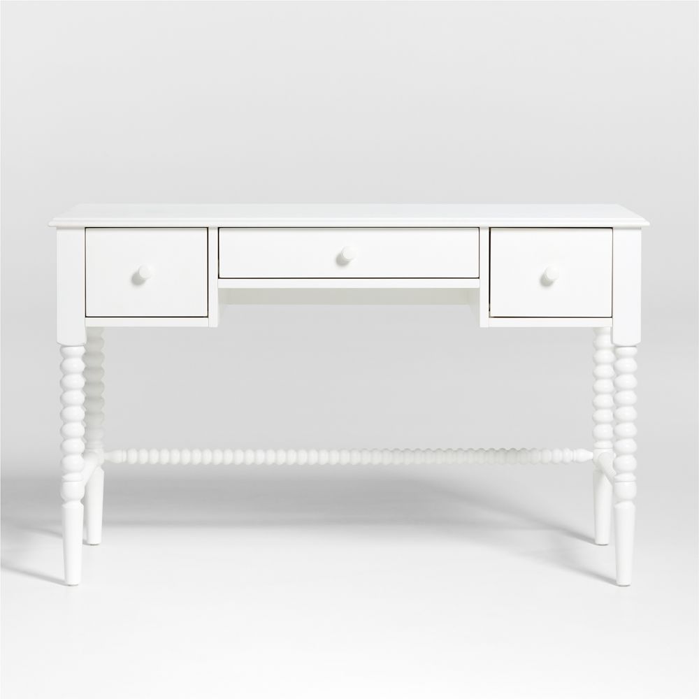 Jenny Lind 48" White Wood Spindle 3-Drawer Kids Desk