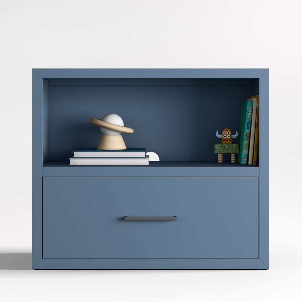 Ever Simple 36" Modular Slate Blue Wood Kids Bookcase with Drawer