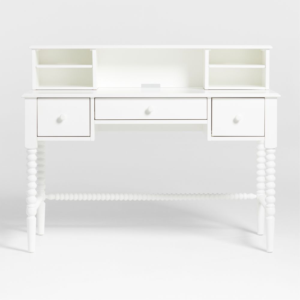 Jenny Lind 48" White Wood Spindle 3-Drawer Kids Desk with Hutch